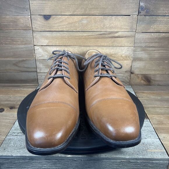 Johnston & Murphy Mens Size 10.5M Branning Cap Toe Tan Sheepskin Brown Lace Up - Picture 2 of 10